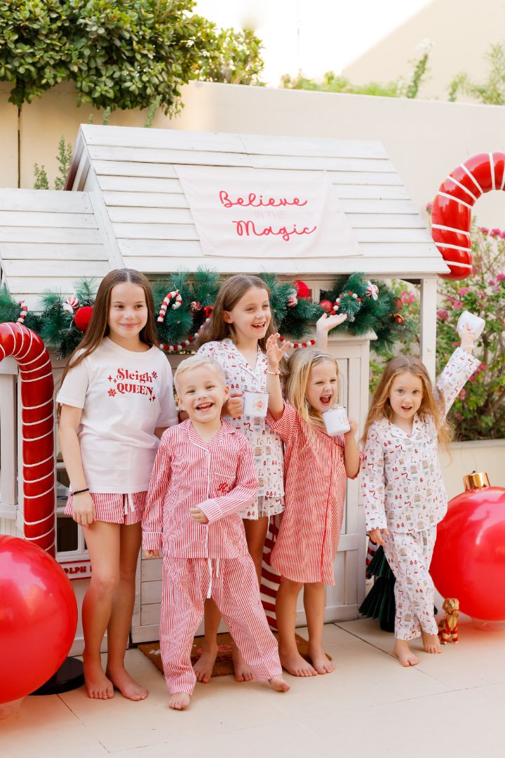 Family Matching PJs in Red/White Check with white sparkly personalisation