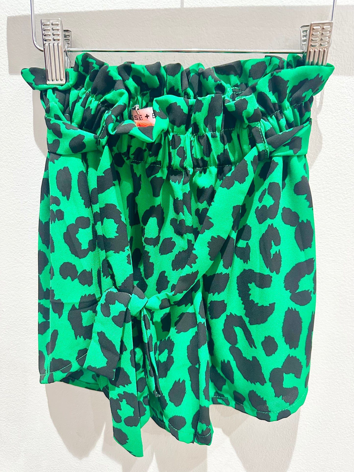 *SALE* KIDS Green/Black leopard paperbag waist shorts