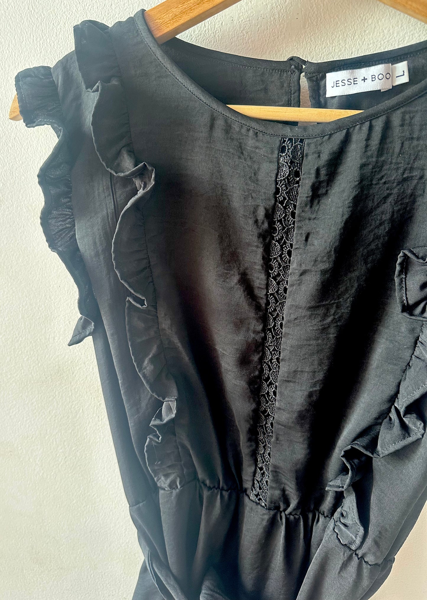 *SALE* Black Matte Satin lace detail dress