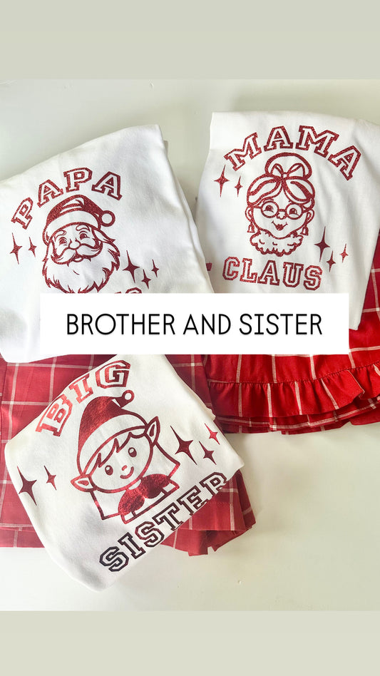 BROTHER and SISTER Short Sleeve 'Family Claus" T Shirt PJ sets