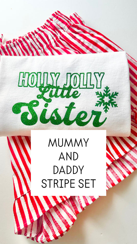 MUMMY / DADDY Matching Short Sleeve 'Sibling design' T Shirt STRIPE PJ sets