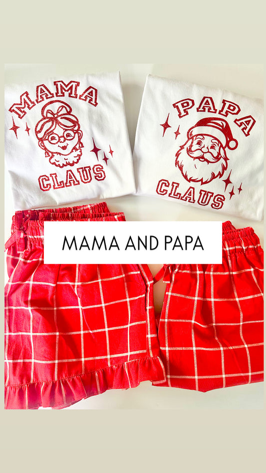 MAMA and PAPA Short Sleeve 'Claus' T Shirt PJ sets
