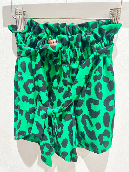 *SALE* KIDS Green/Black leopard paperbag waist shorts