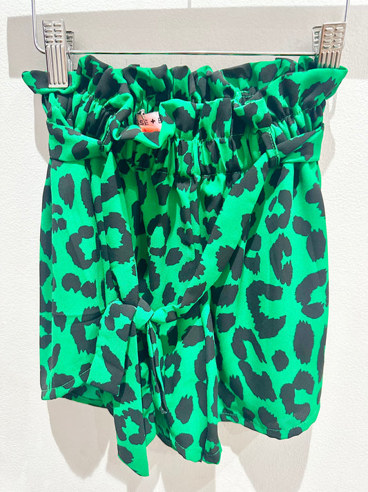 *SALE* KIDS Green/Black leopard paperbag waist shorts