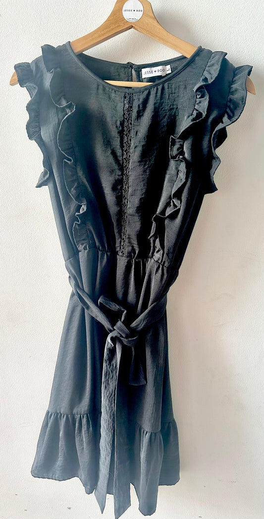 *SALE* Black Matte Satin lace detail dress