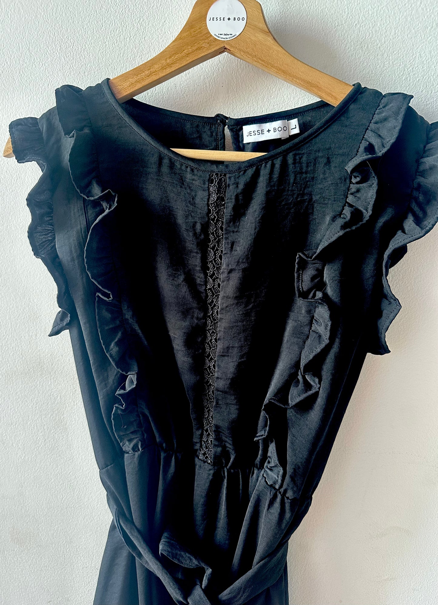 *SALE* Black Matte Satin lace detail dress