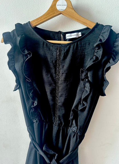 *SALE* Black Matte Satin lace detail dress