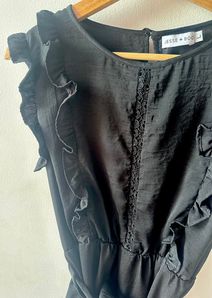 *SALE* Black Matte Satin lace detail dress