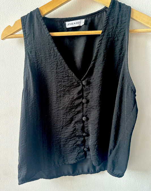 *SALE * Black matte satin waistcoat top