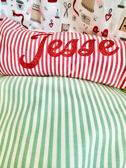 Family Matching PJs in GREEN & WHITE Stripe with sparkly personalisation (Red & White SOLD OUT)