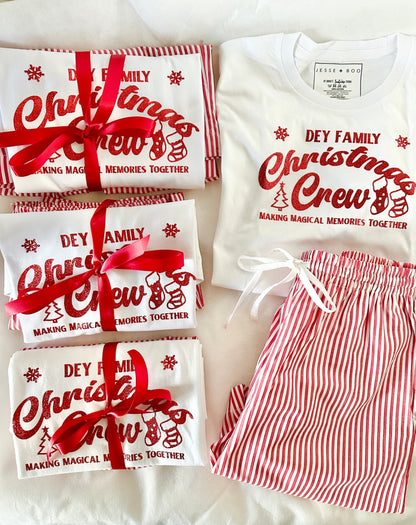 Personalised Christmas Crew PJ Set - GREEN & WHITE STRIPE