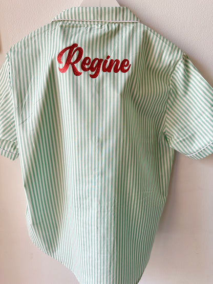 Family Matching PJs in GREEN & WHITE Stripe with sparkly personalisation (Red & White SOLD OUT)