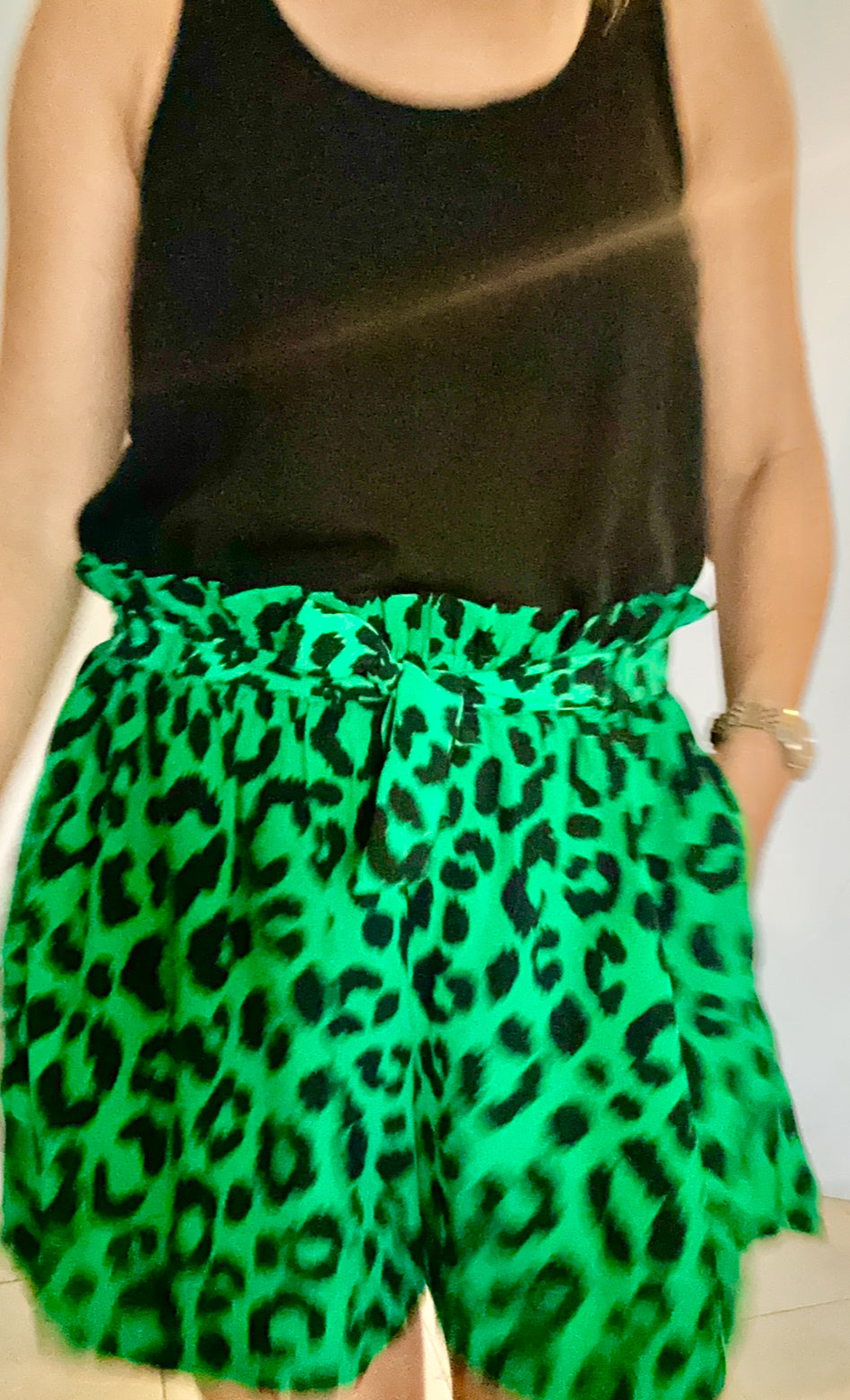 *SALE* KIDS Green/Black leopard paperbag waist shorts