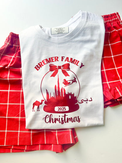 Family Matching Short Sleeve 'Dubai Christmas' T Shirt STRIPE PJ sets