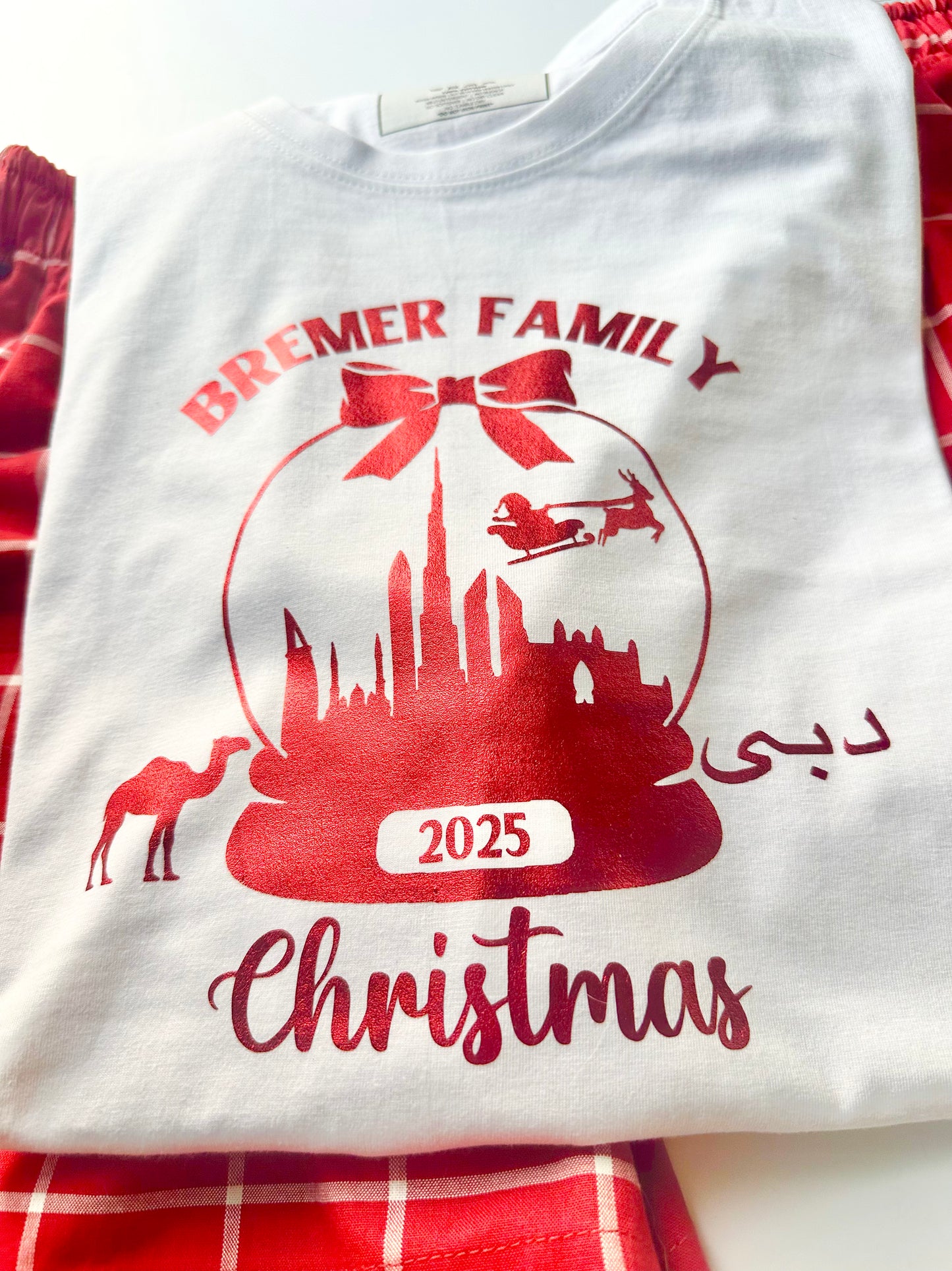 Family Matching Short Sleeve 'Dubai Christmas' T Shirt STRIPE PJ sets