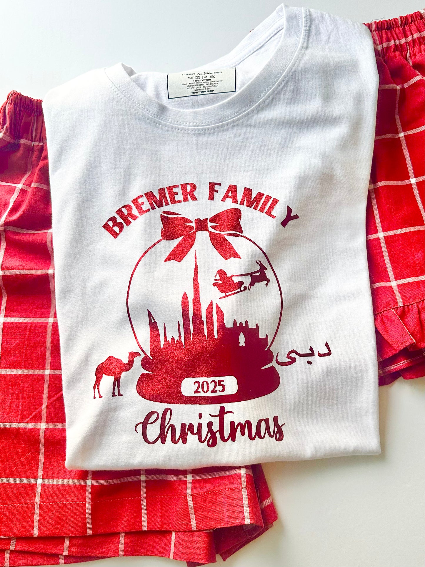 Family Matching Short Sleeve 'Dubai Christmas' T Shirt STRIPE PJ sets
