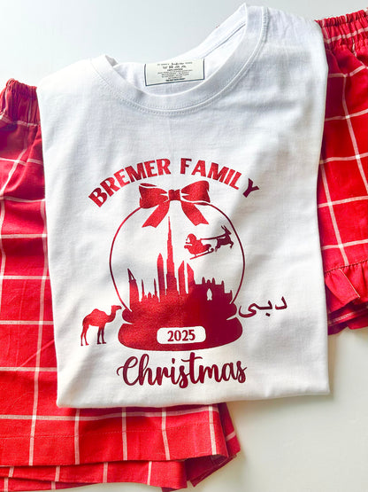 Family Matching Short Sleeve 'Dubai Christmas' T Shirt STRIPE PJ sets