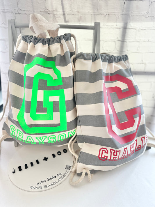 Stripe Personalised Drawstring Backpack