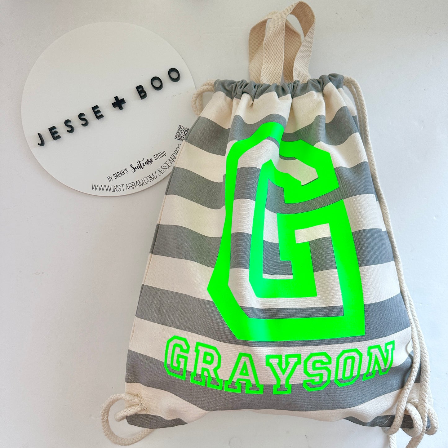 Stripe Personalised Drawstring Backpack