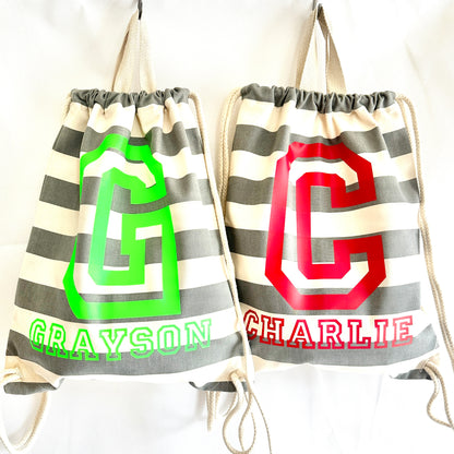 Stripe Personalised Drawstring Backpack