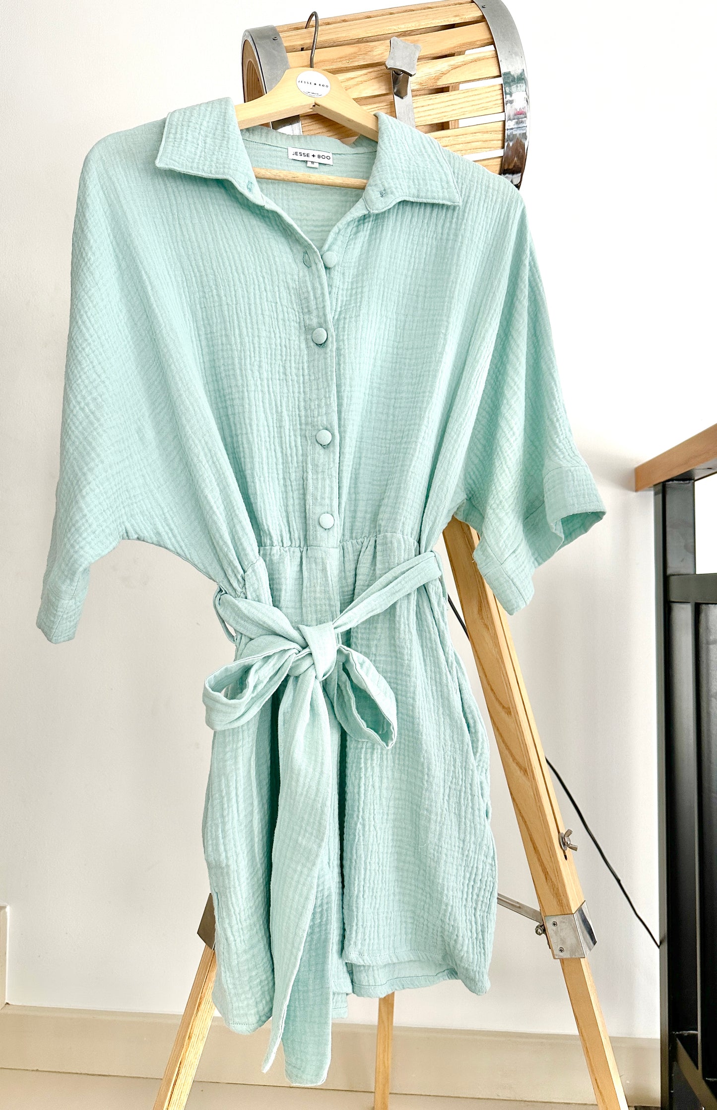 Mint 100% cotton shirt style playsuit