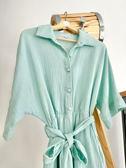 Mint 100% cotton shirt style playsuit