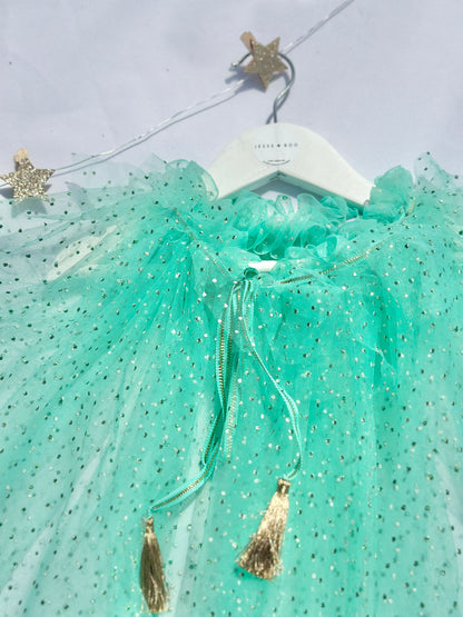 Mint sparkly net cape