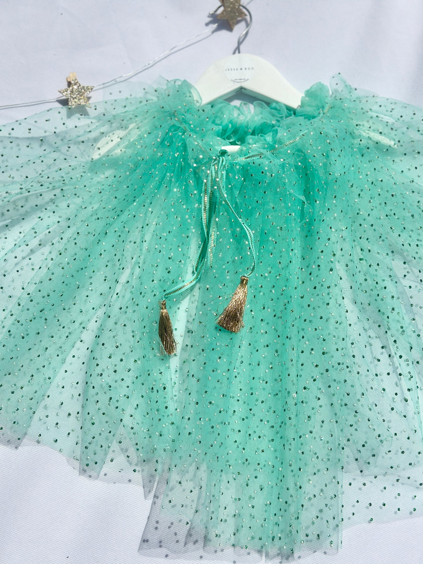 Mint sparkly net cape