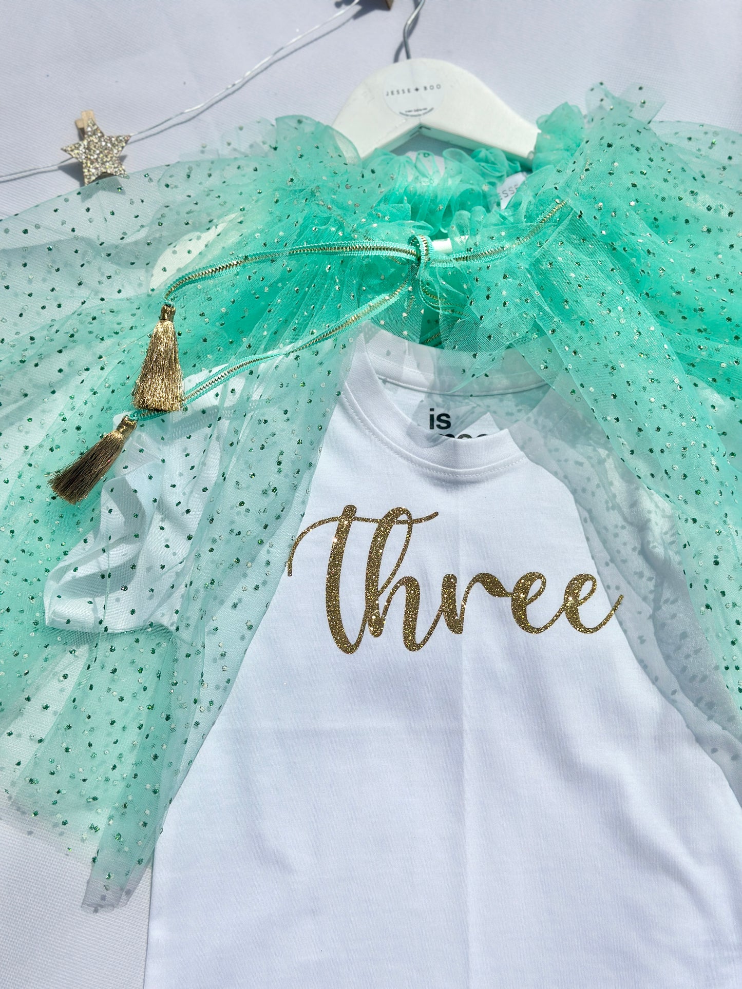 Mint sparkly net cape