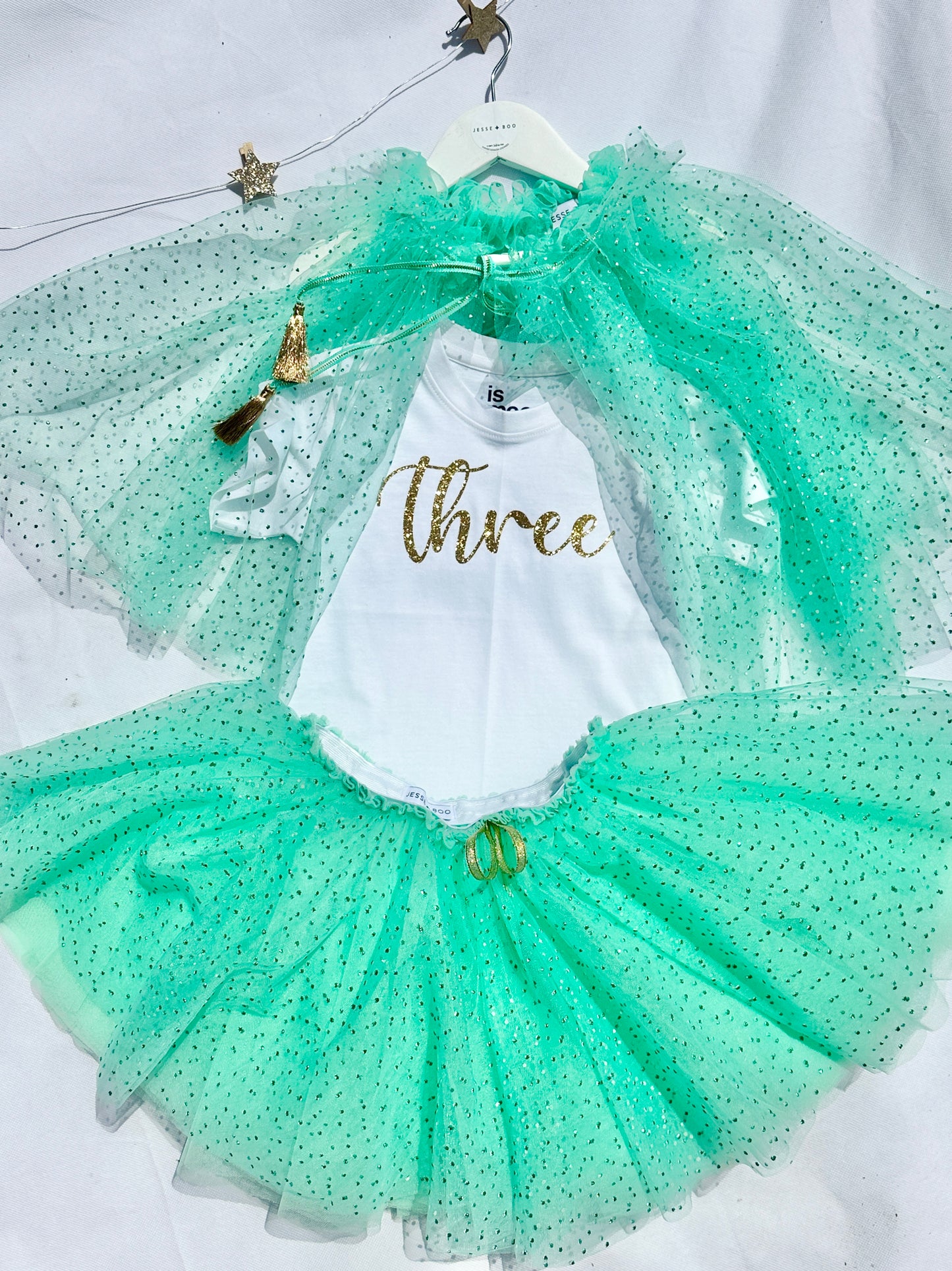 Mint sparkly net cape