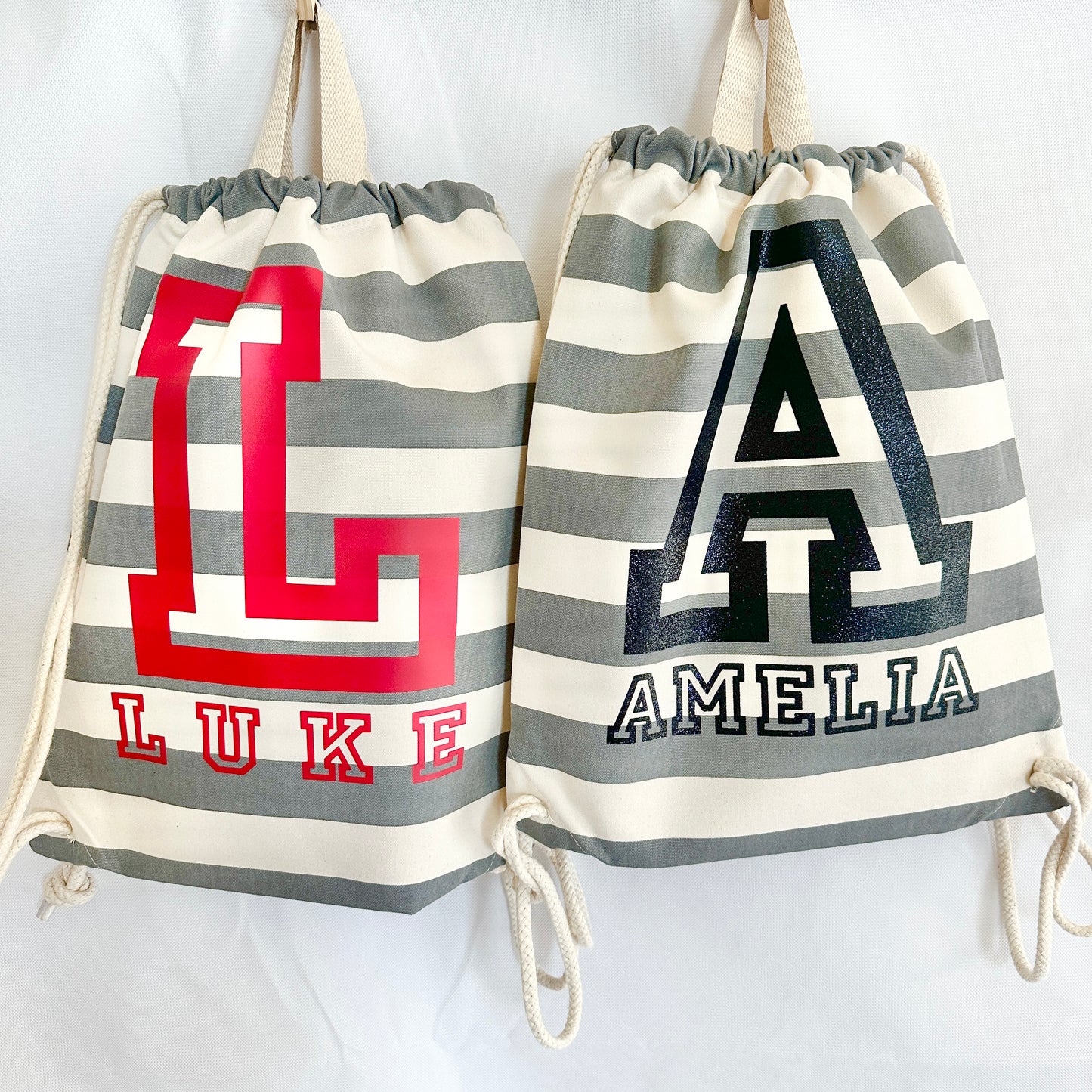 Stripe Personalised Drawstring Backpack