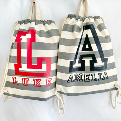 Stripe Personalised Drawstring Backpack