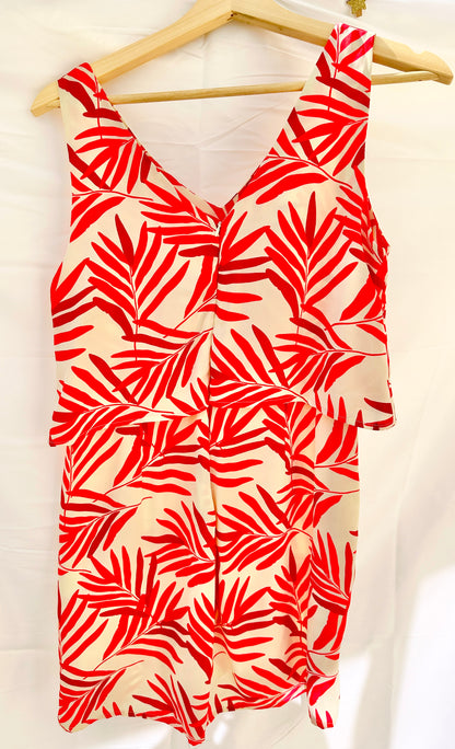 Red Cream Palm Playsuit Womens