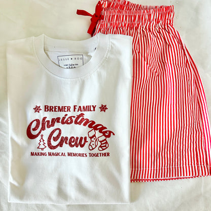 Personalised Christmas Crew PJ Set - GREEN & WHITE STRIPE