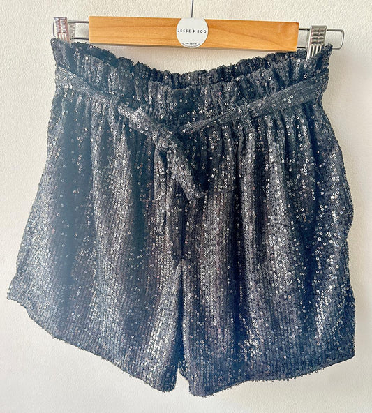 Black sequin elasticated waist shorts 