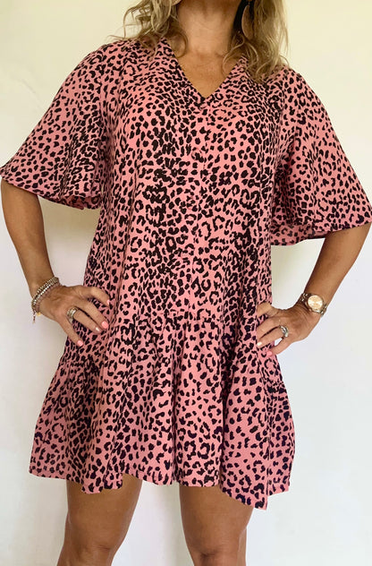 Pink And Black Leopard Playsuit