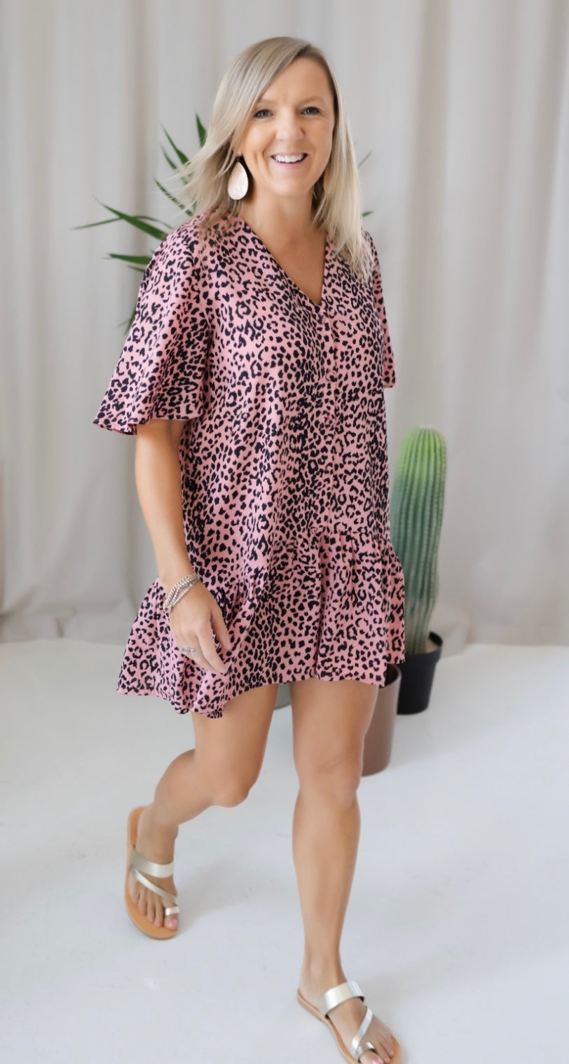 Pink And Black Leopard Playsuit